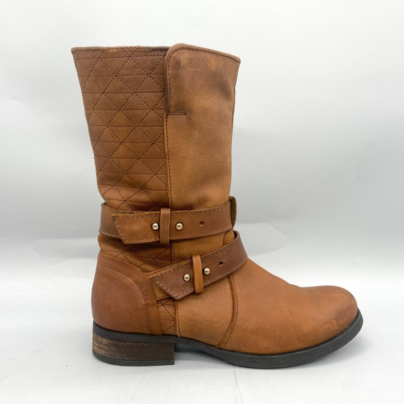 Steve Madden Shoes - Steve Madden Womens 7.5 Kristenn Boots Brown Leather Quilted Buckle‎ Moto Biker